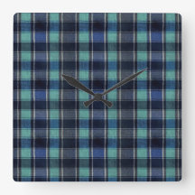 Teal & Navy Tartan Plaid Round Wall Clock