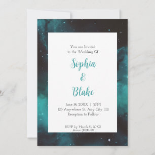 Teal Nebula Starlight Bruiloft Kaart
