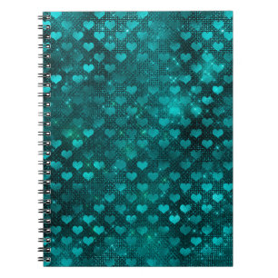 Teal Ombre Glam Glitter Harten Patroon Notitieboek