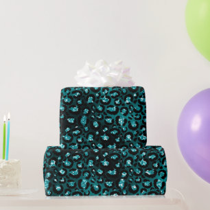 Teal Ombre & Zwarte Glam Glitter Luipaard Vlekken Cadeaupapier