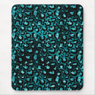 Teal Ombre & Zwarte Glam Glitter Luipaard Vlekken Muismat