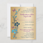 Teal, Or, Fleurs Violettes et Papillons RSVP (Dos)
