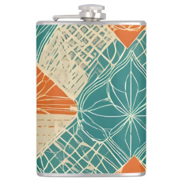 Teal, Orange, and Tan Abstract Flowers Heupfles