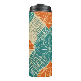 Teal, Orange, and Tan Abstract Flowers Thermosbeker