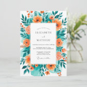 Teal Orange Blissful Summer Wedding Kaart (Staand voorkant)