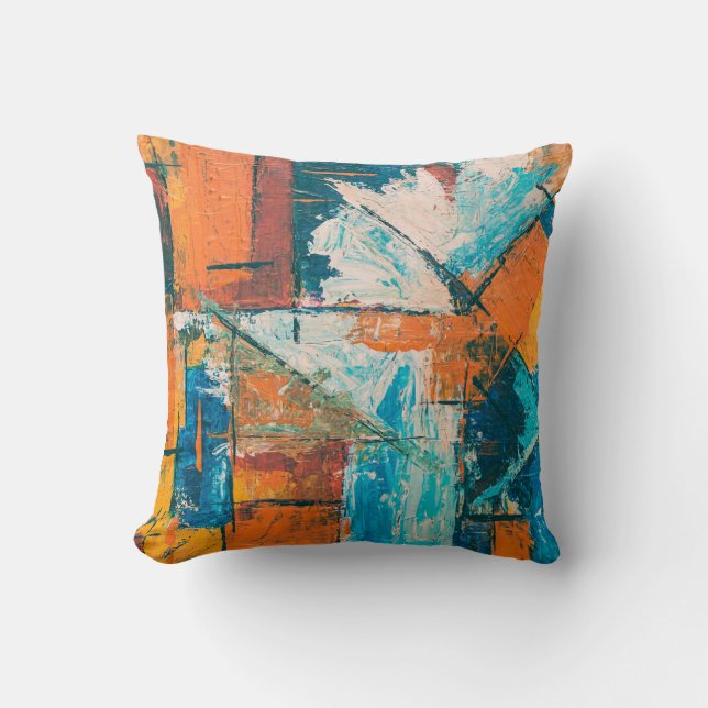 Teal & Orange Impasto Abstract Kussen (Voorkant)
