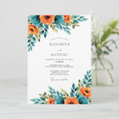 Teal Orange Spectacular Summer Wedding Kaart (Staand voorkant)