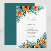 Teal Orange Spectacular Summer Wedding Kaart (Voorkant / Achterkant)