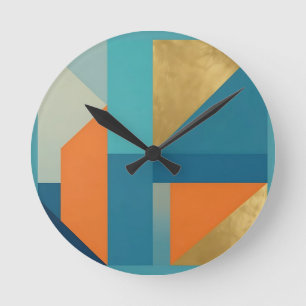 Teal Oranje Goud Geometrisch Abstract Ronde Klok