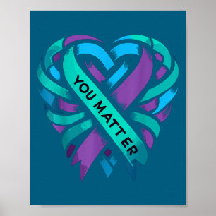 Teal Paarse Hart Je Preventie van zelfmoord bewust Poster