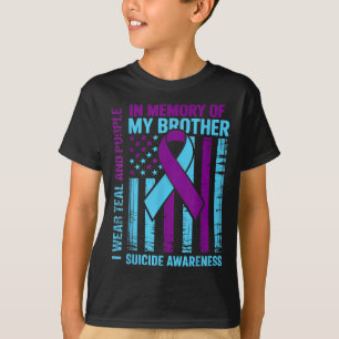 Teal Paarse Lint Zelfmoordbewustzijn Vlag Broer T-shirt