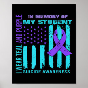 Teal Paarse Lint Zelfmoordbewustzijn Vlag Student Poster