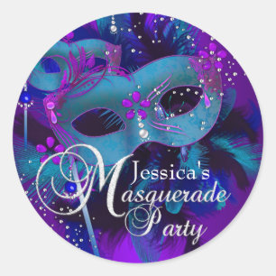Teal & paarse maskers masqueradefeest sticker