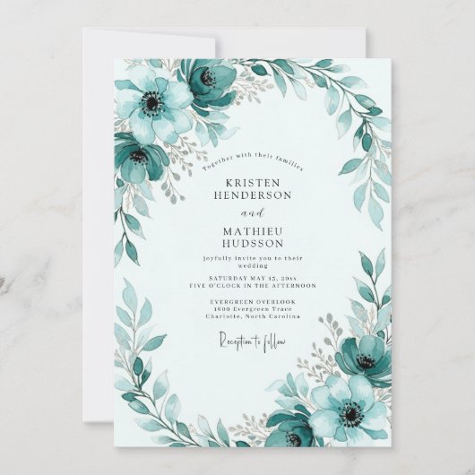 Teal Painterly Winter Wedding Kaart (Voorkant)
