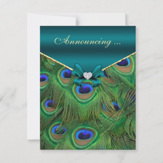 Teal Pauw Verlovingsaankondiging Aankondiging (Voorkant)