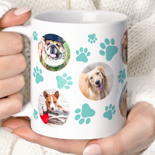 Teal Pawprint 8 Foto Collage van je Hond Koffiemok