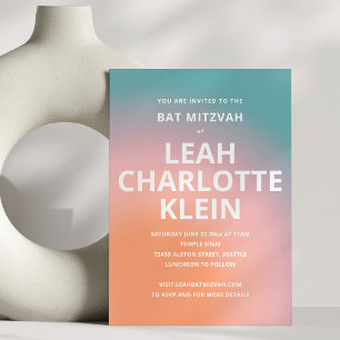 Teal Peach Ombre Gradiënt Bat Mitzvah Krachtige Na Kaart