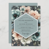 Teal & Peach Painterly Bloom Wedding Kaart (Voorkant / Achterkant)