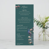 Teal Peacock Hand-Drawn Wedding Menu (Debout devant)