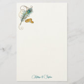 Teal Peacock Wedding with Gold Wedding Bands Briefpapier (Voorkant)