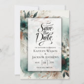 Teal Petals in Bronze Bloom Wedding Save The Date (Voorkant)