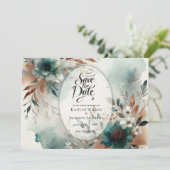 Teal Petals in Bronze Bloom Wedding Save The Date (Staand voorkant)