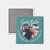 Teal Photo Modern Script Save the Date Magneet (Voorkant / Achterkant)