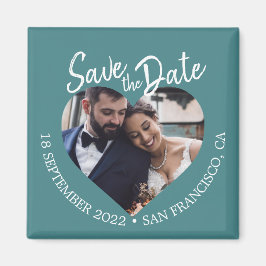 Teal Photo Modern Script Save the Date Magneet