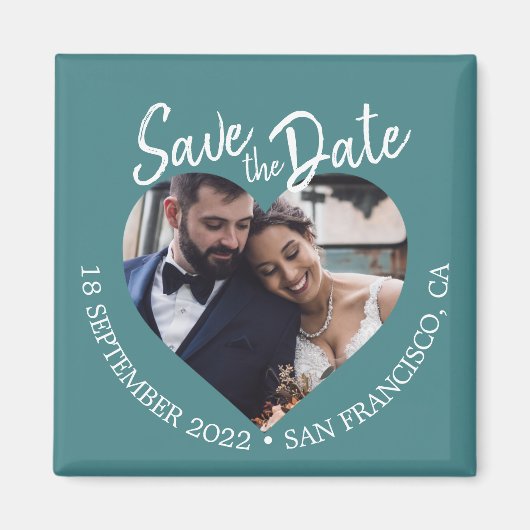 Teal Photo Modern Script Save the Date Magneet (Voorkant)