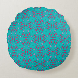 Teal Pink Retro Geometry Round Pillow Rond Kussen