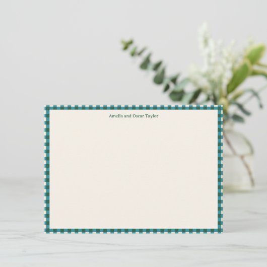 Teal Plaid Personalized Stationery Name Holiday Bedankkaart (Staand voorkant)