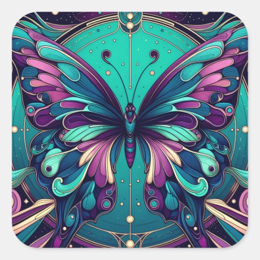 Teal & Purple Butterfly Vierkante Sticker (Voorkant)