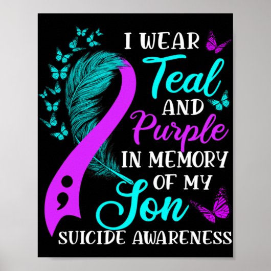 Teal Purple In Memory Of My Son Suicide Awareness Poster (Voorkant)