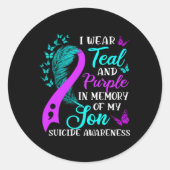 Teal Purple In Memory Of My Son Suicide Awareness Ronde Sticker (Voorkant)