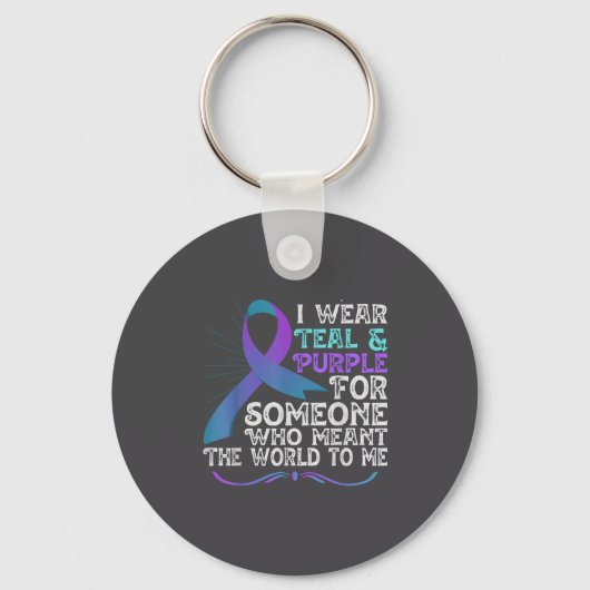 Teal Purple Ribbon For Suicide Prevention Awarenes Sleutelhanger (Voorkant)
