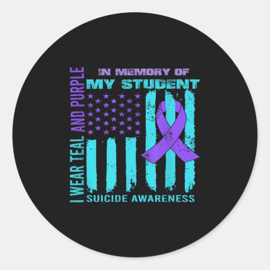 Teal Purple Ribbon Suicide Awareness Flag Student Ronde Sticker (Voorkant)