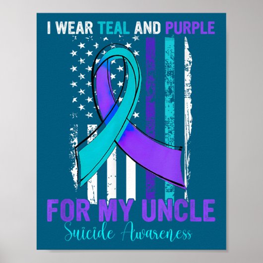 Teal Purple Ribbon Suicide Awareness Flag Uncle Poster (Voorkant)