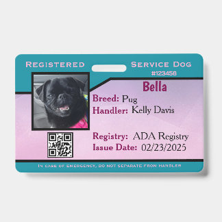 Teal/Purple servicehond ID kaart Badge