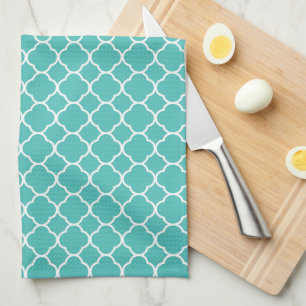 Teal Quatrefoil Patroon Theedoek