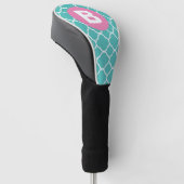Teal Quatrefoil Pattern Custom Pink Monogram Golfheadcover (Schuin)