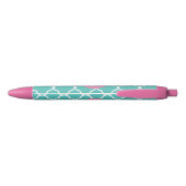 Teal Quatrefoil Pattern Custom Pink Monogram Zwarte Inkt Pen (Achterkant)