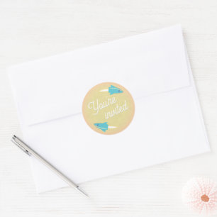 Teal Raketten & Maan Envelopezegel Ronde Sticker