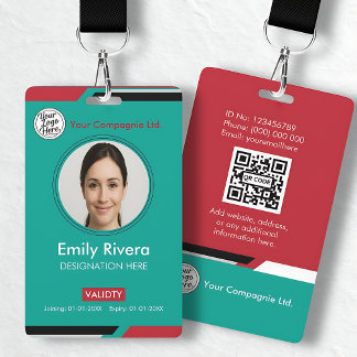 Teal & Red Business Access Card with Company Logo Badge