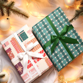 Teal Red Retro Gifts Plaid Pattern Christmas Inpakpapier Vel