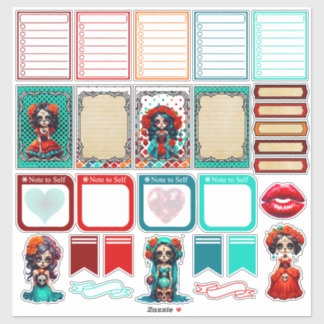 Teal Red Roses Sugar Skull  - Planner 2  Sticker