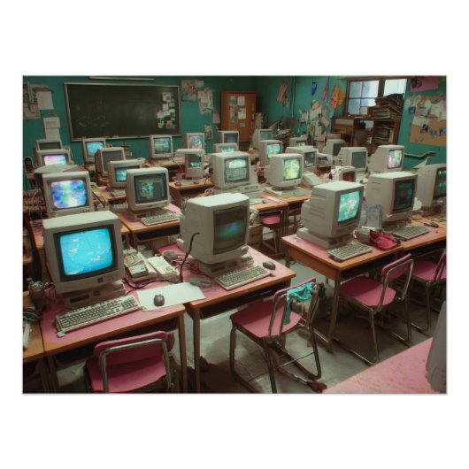 Teal Retro Computer Lab Classroom Perfect Poster (Voorkant)