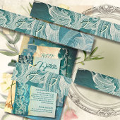 Teal Rococo Rol met Elegant Monogram Uitnodigingen Wikkel