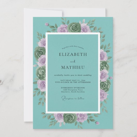 Teal Rose Botanical Bliss Wedding Kaart (Voorkant)