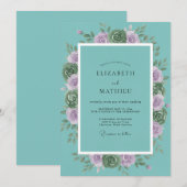 Teal Rose Botanical Bliss Wedding Kaart (Voorkant / Achterkant)