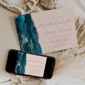 Teal Rose Gold Agate Blush Horizontal Wedding Kaart